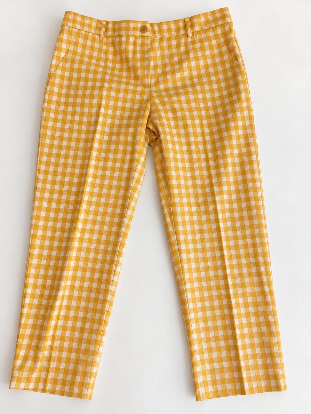 Ann Taylor Size 12 Yellow Gingham Ankle Pants Mid Rise Cropped Checkered Preppy